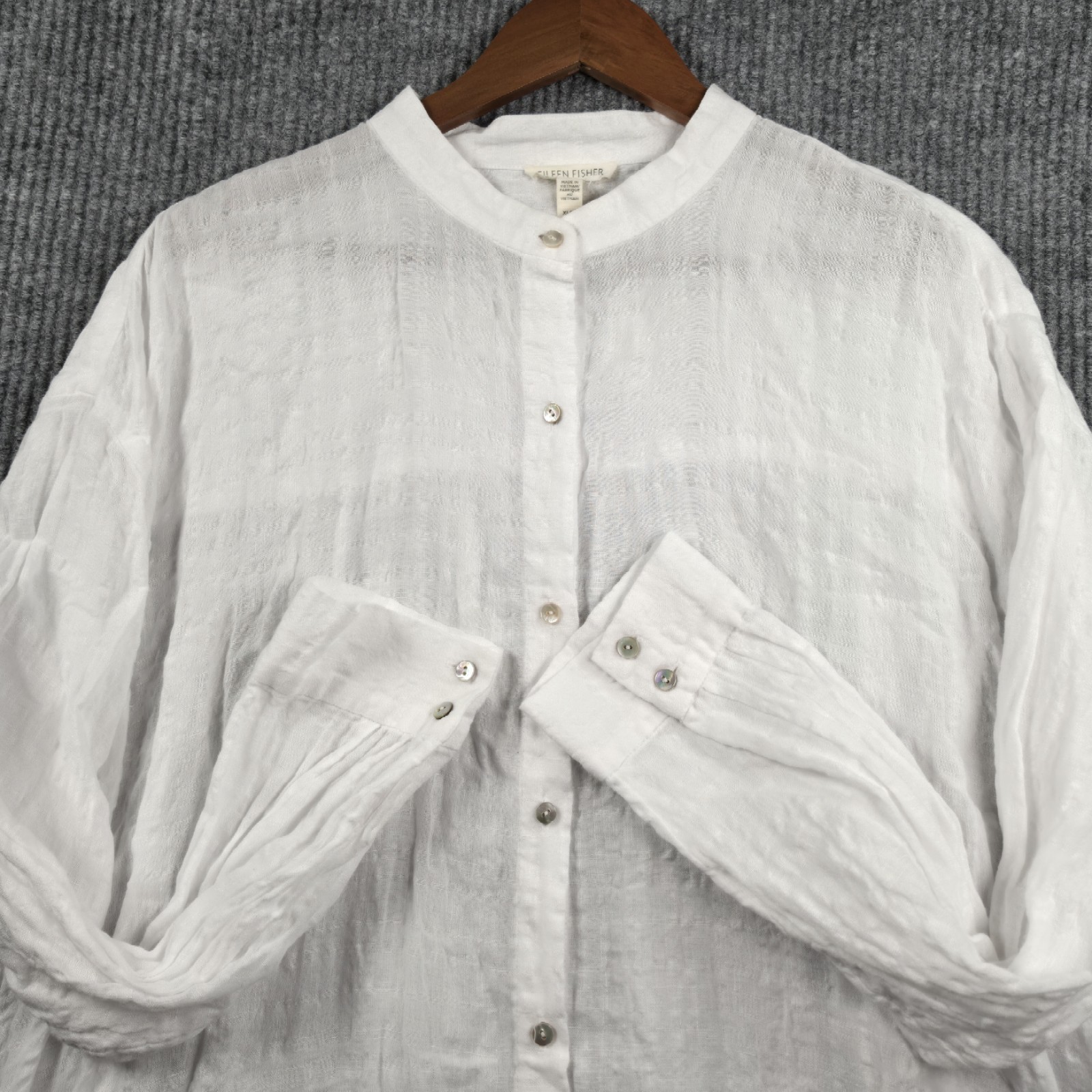 Eileen Fisher Tunic Shirt Womens XL White Linen Blend Mandarin Collar Minimalist