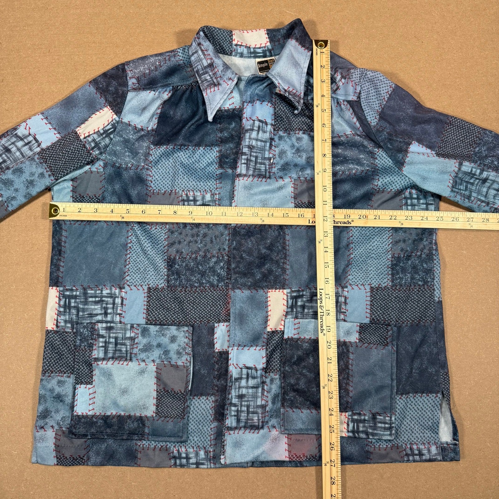 Vintage Ample Togs Patchwork Shirt Blue Quilted Style Button Front Women’s M