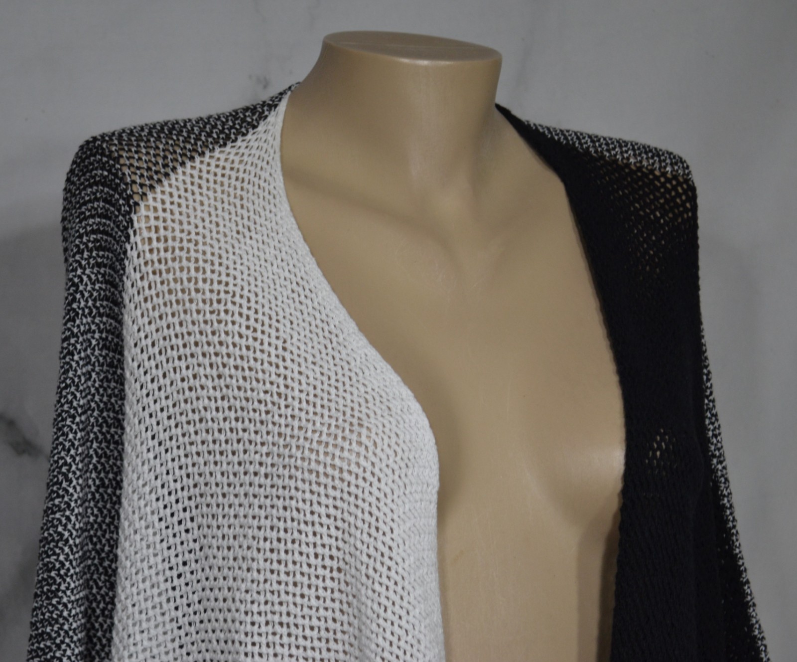 GRIGOROPOYLOY ATHANASIA Black White Colorblock Knit Poncho One Size Cotton Blend