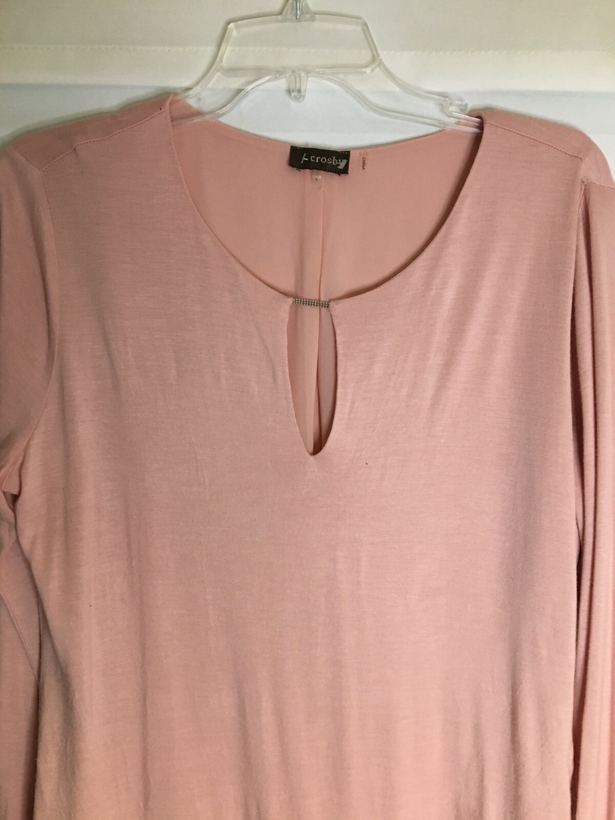 Crosby Pink Rayon Polyester Blend LS Blouse w/ Keyhole Neckline Large EC!