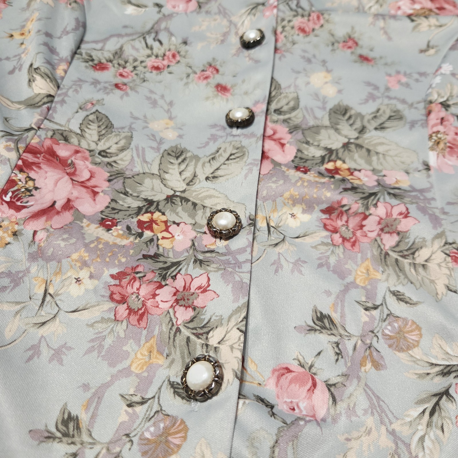 Haband Petite Small Floral Button Up Shirt Short Sleeve Grandma Core Slit Hem