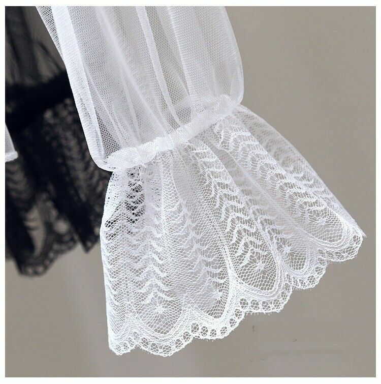 Lady Lace Shirt Tops Mesh Sheer Peter Pan Collar Blouse Lolita Flare Sleeve Sexy