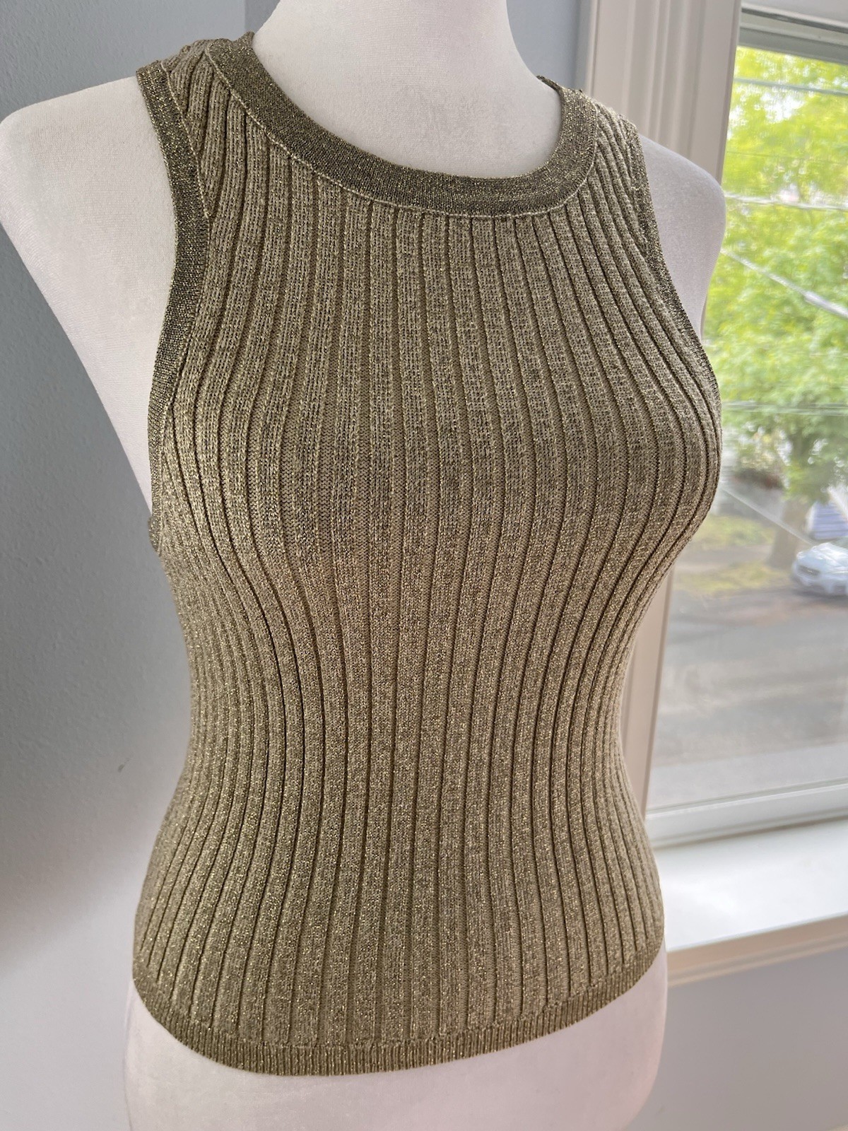 Superdown Gold Metallic Lurex Knit Ribbed Tank Top Women S XS Fitted Sexy