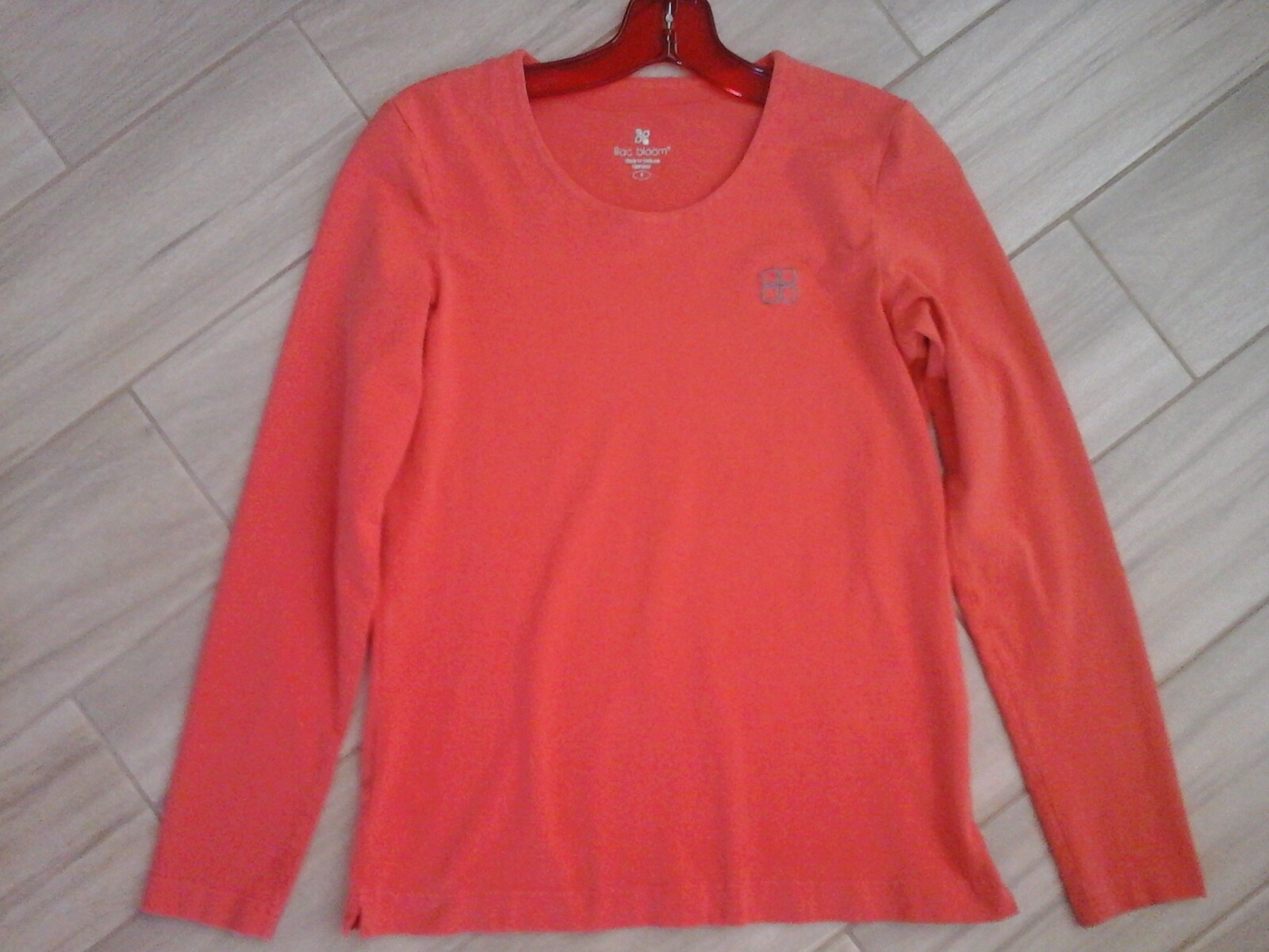 Lilac Bloom Orange Coral Round Neck Long Sleeve Knit T- Shirt Top Size S