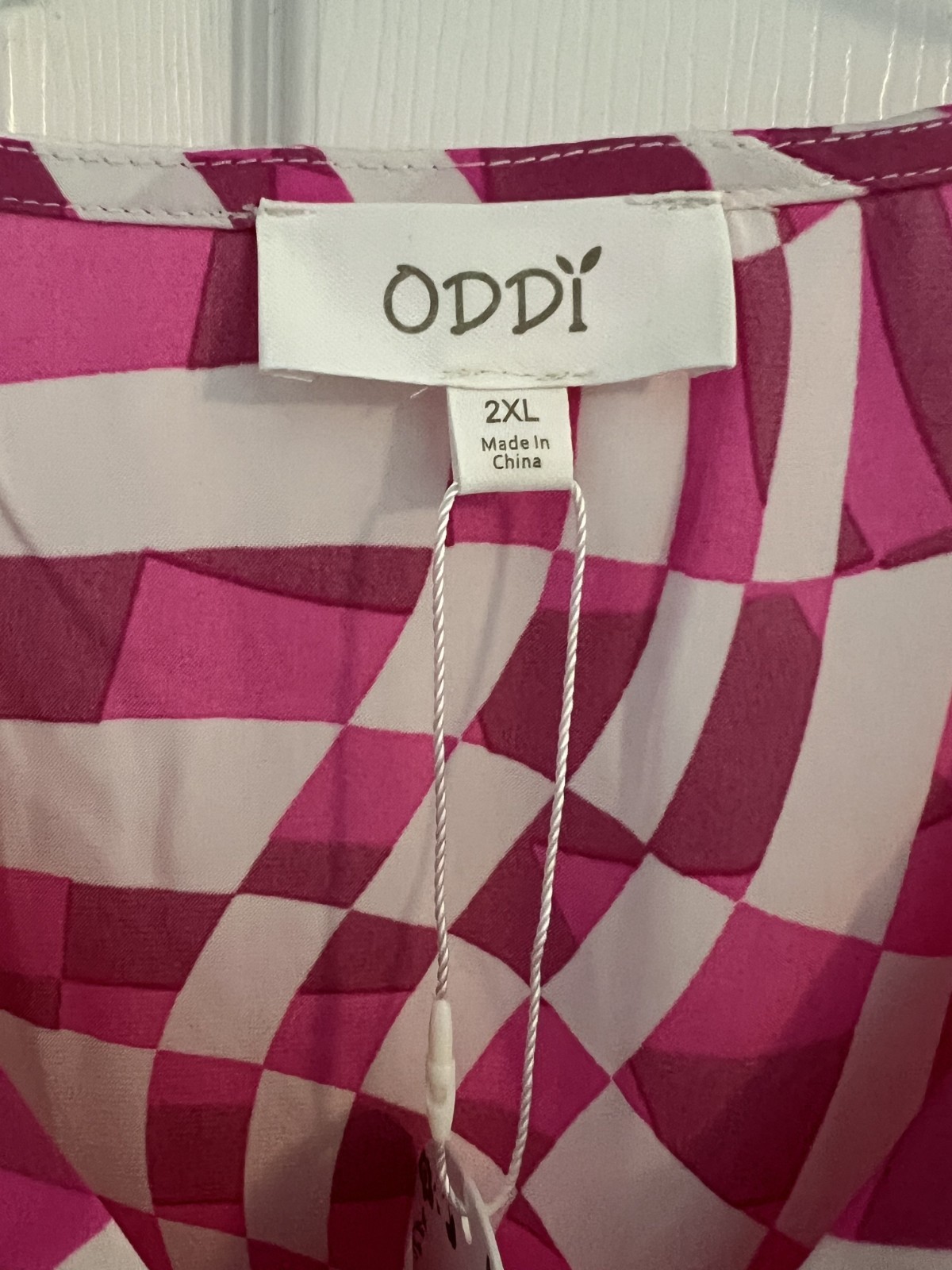 Oddy Summer Beach Kaftan Vibrant Pink Geometric Swimsuit Cover Top Size 2X NWT
