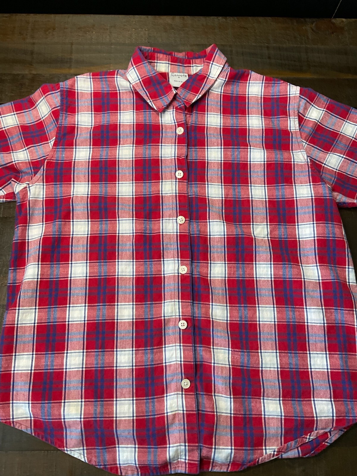 Cascade Blues Women’s Red Short Sleeve Plaid Shirt Medium