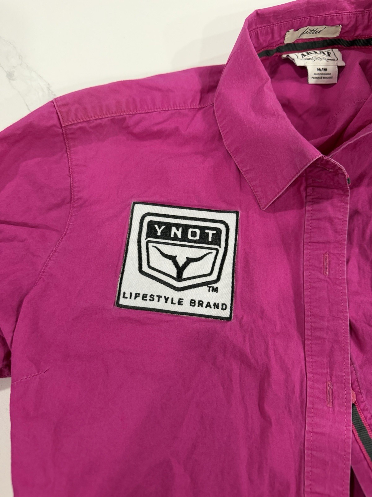 Ariat Women’s M Pink Long Sleeve Button Down Shirt YNOT Lifestyle Brand Patch