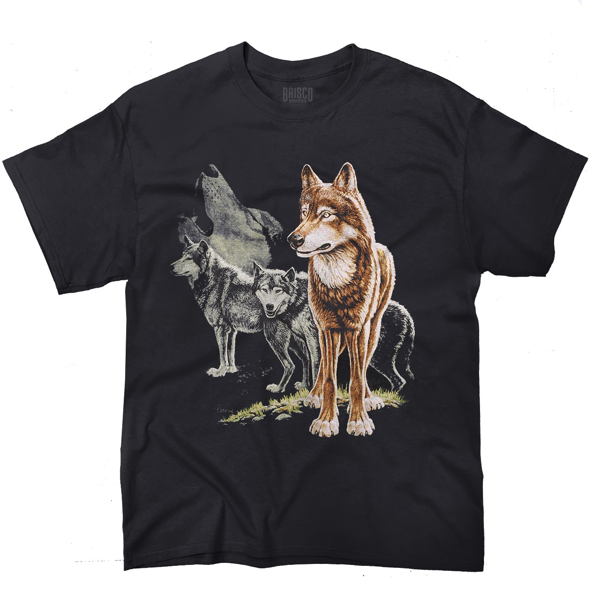 Wildlife Camping Outdoor Nature Wolf Pack Womens or Mens Crewneck T Shirt Tee
