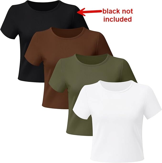 3 Pack Womens Short Sleeve Tops Cotton Basic Crew Neck Crop Top **NO BLACK**M
