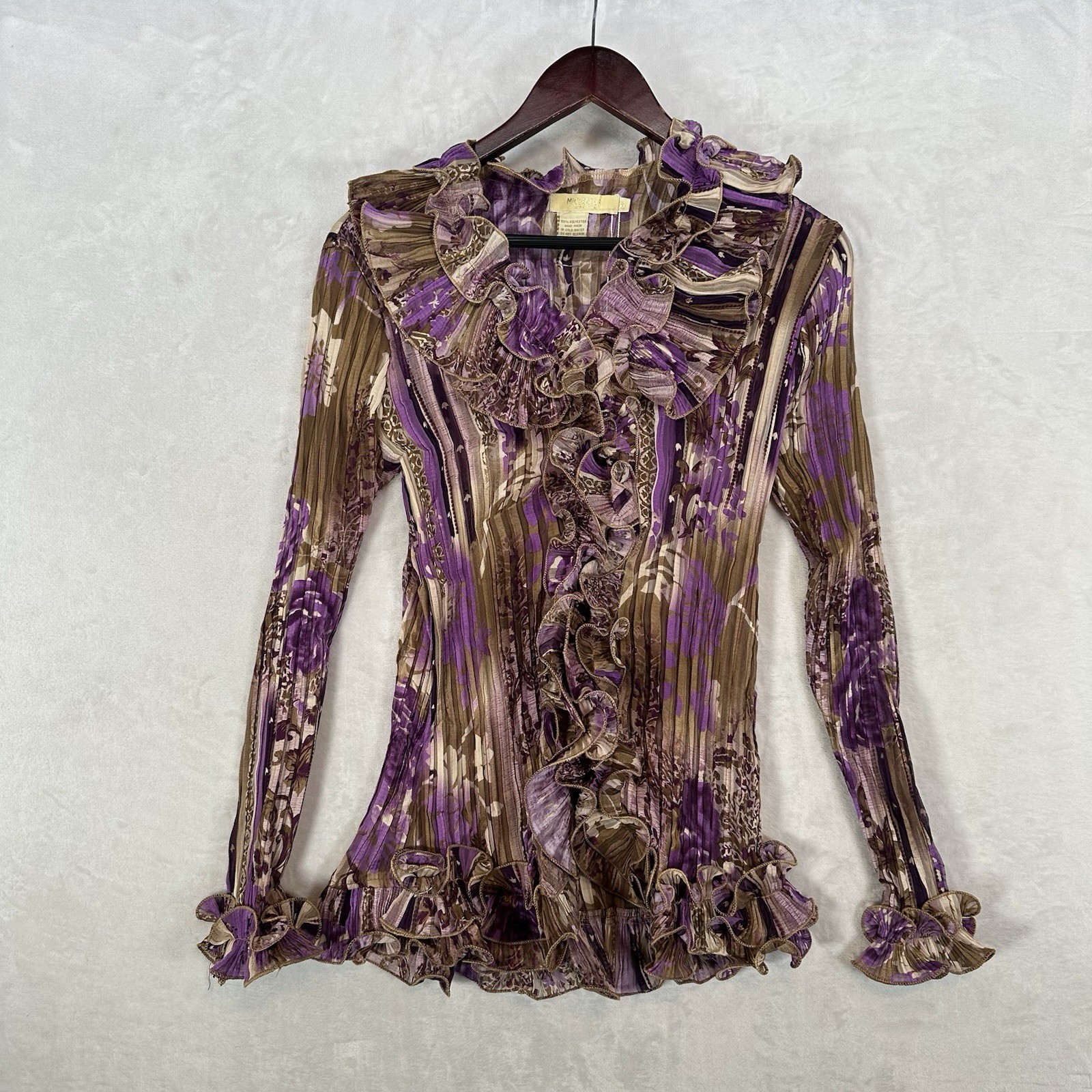 Vintage Michael K Top Womens XL Purple Floral Chiffon Fairy Femme Romantic Y2K