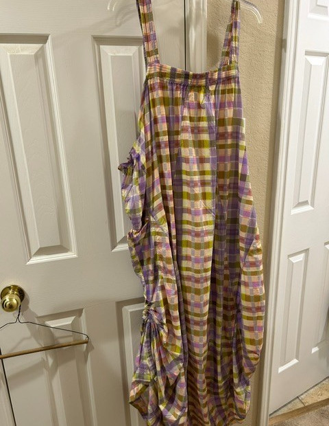 Anthropologie athleisure dress; size 3X; cute pink, green and yellow plaid print