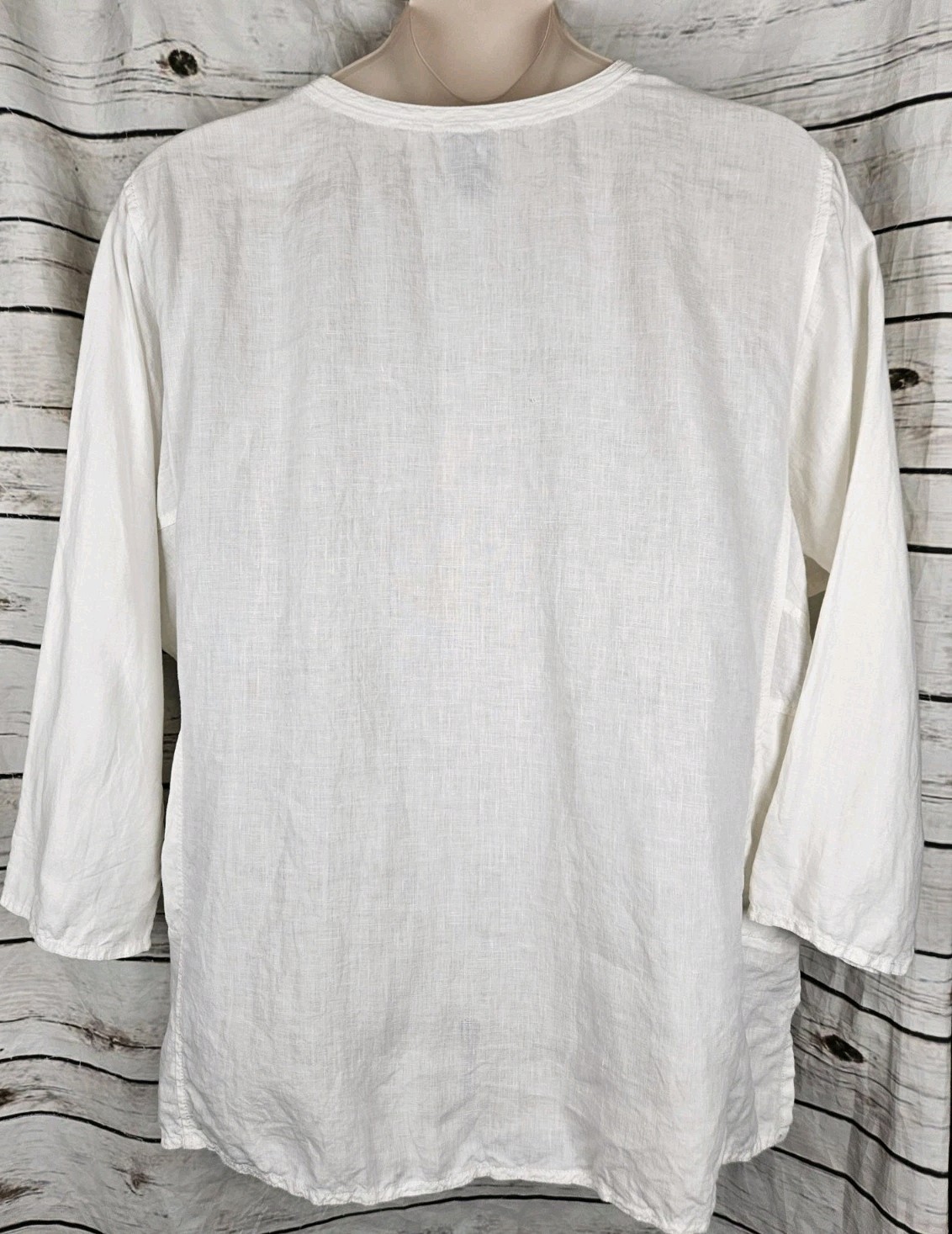 Eileen Fisher 100% Linen White Tunic Top 1X Button Up Lagenlook Womens