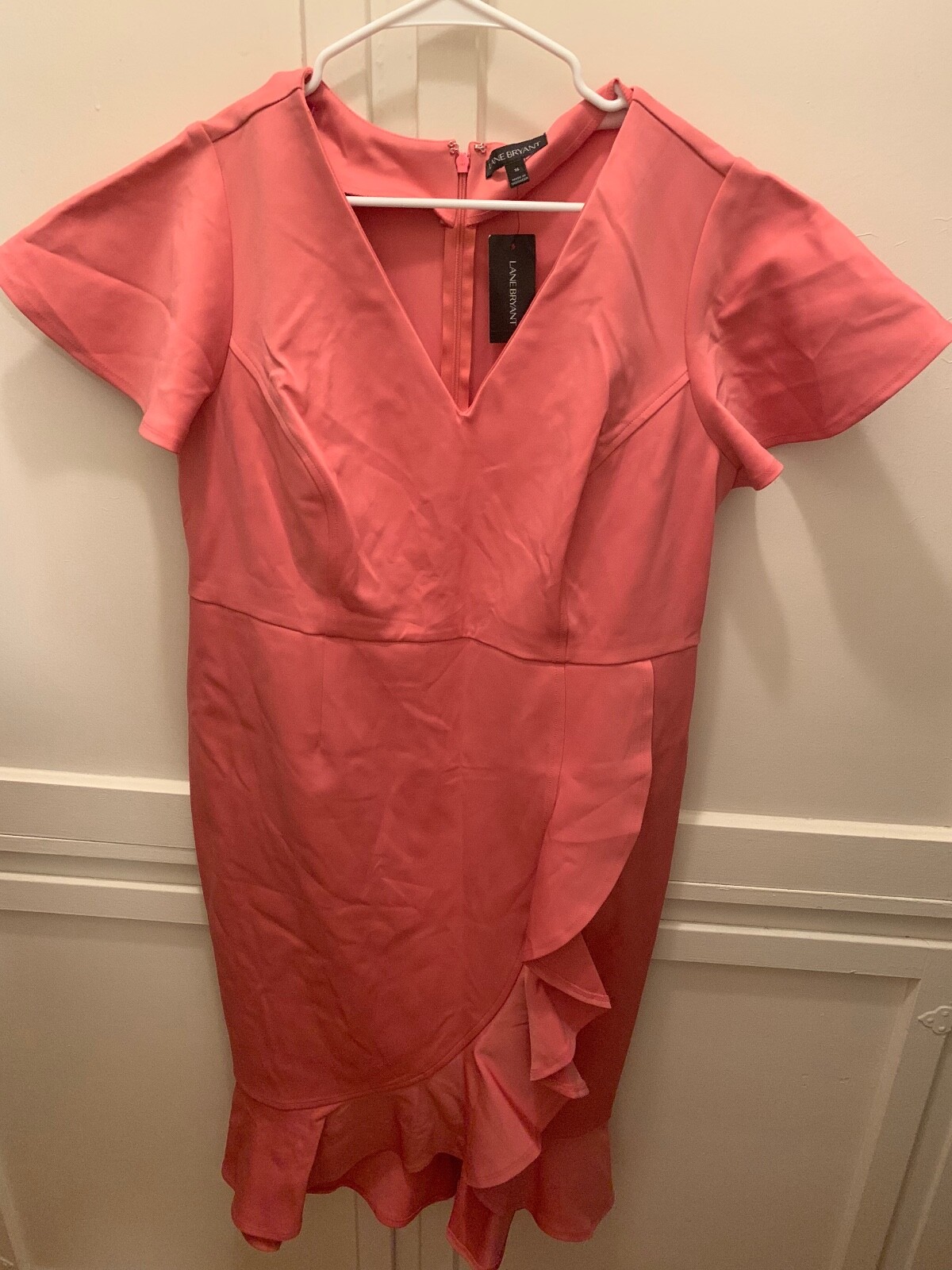 LANE BRYANT MAUVE PINK RUFFLE DETAIL DRESS SZ 16 NYLON SPANDEX BLEND