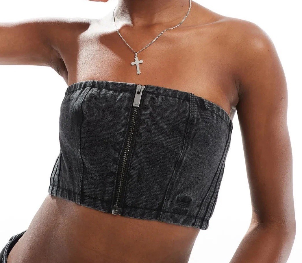 Adidas Originals Denim Tube Top Size UK 12 Black Brand New with Tags