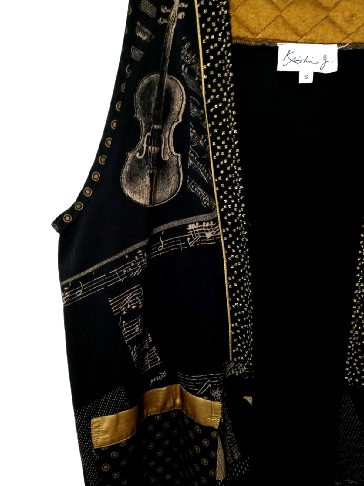 Vintage 80s Black Vest Gold Eclectic Music Kristin J Nostalgia Oversized Small