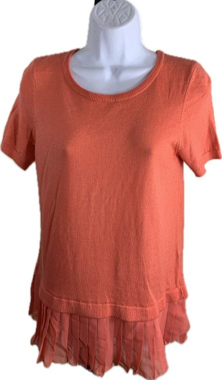 The Limited Chiffon Hem Short Sleeve Sweater Top Coral Orange Small NWOT