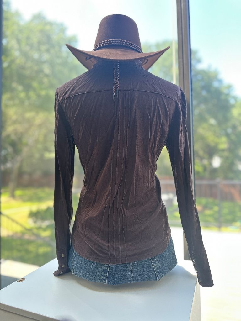 Leilian Original Brown Western Snap Button Shirt Crest Rhinestone Japan Size 11