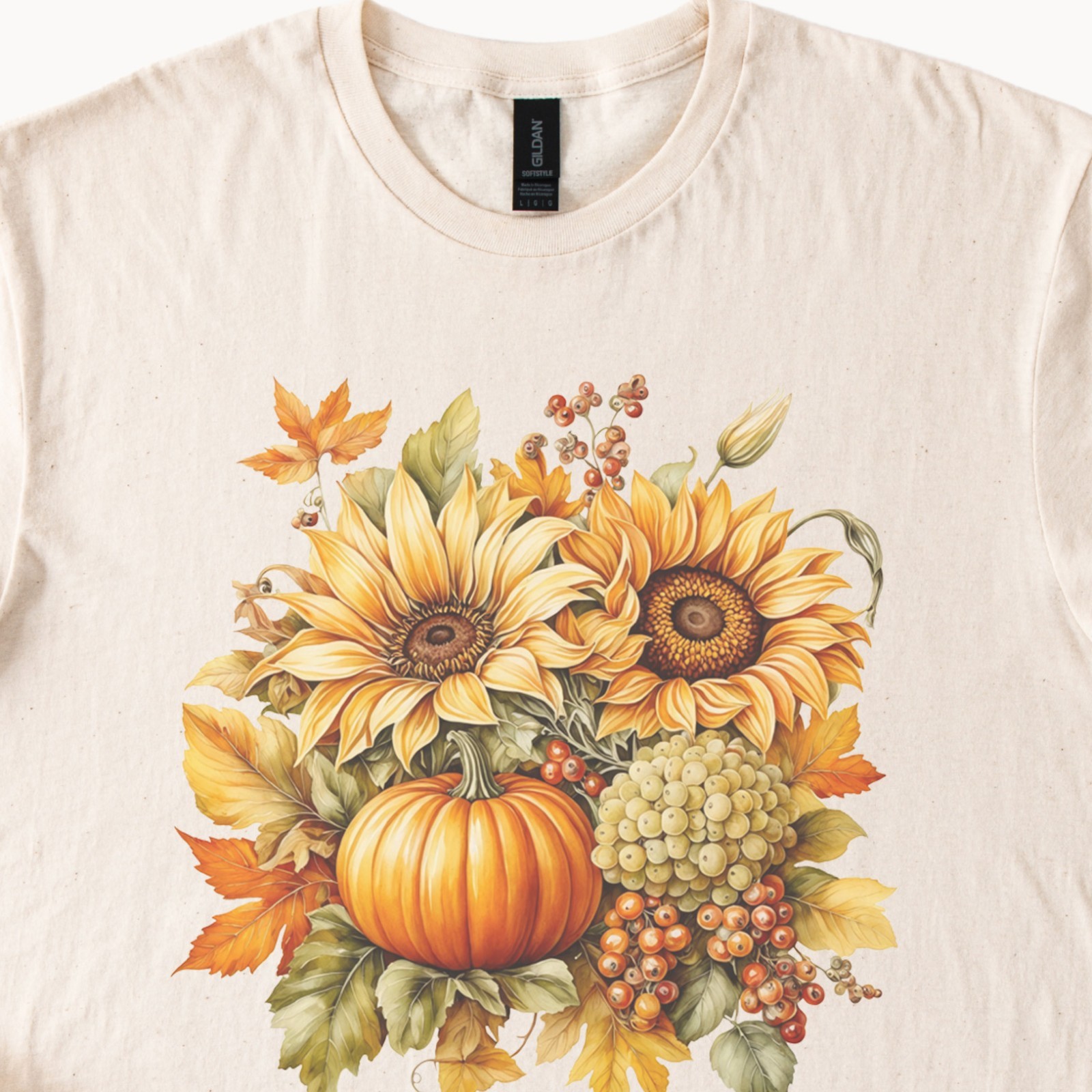 Sunflower Pumpkin Grapes Fall Shirt Cream Autumn Floral Long Sleeve Tee