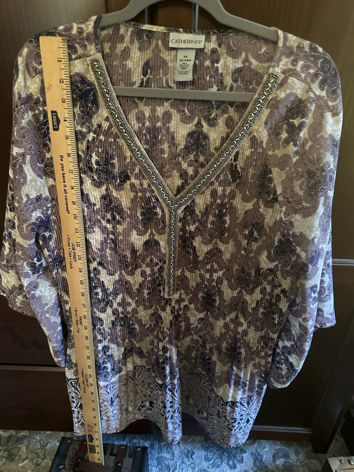 Catherines Women’s Plus 2X 22/24 purple print 3/4 Scoop Pullover tunic length