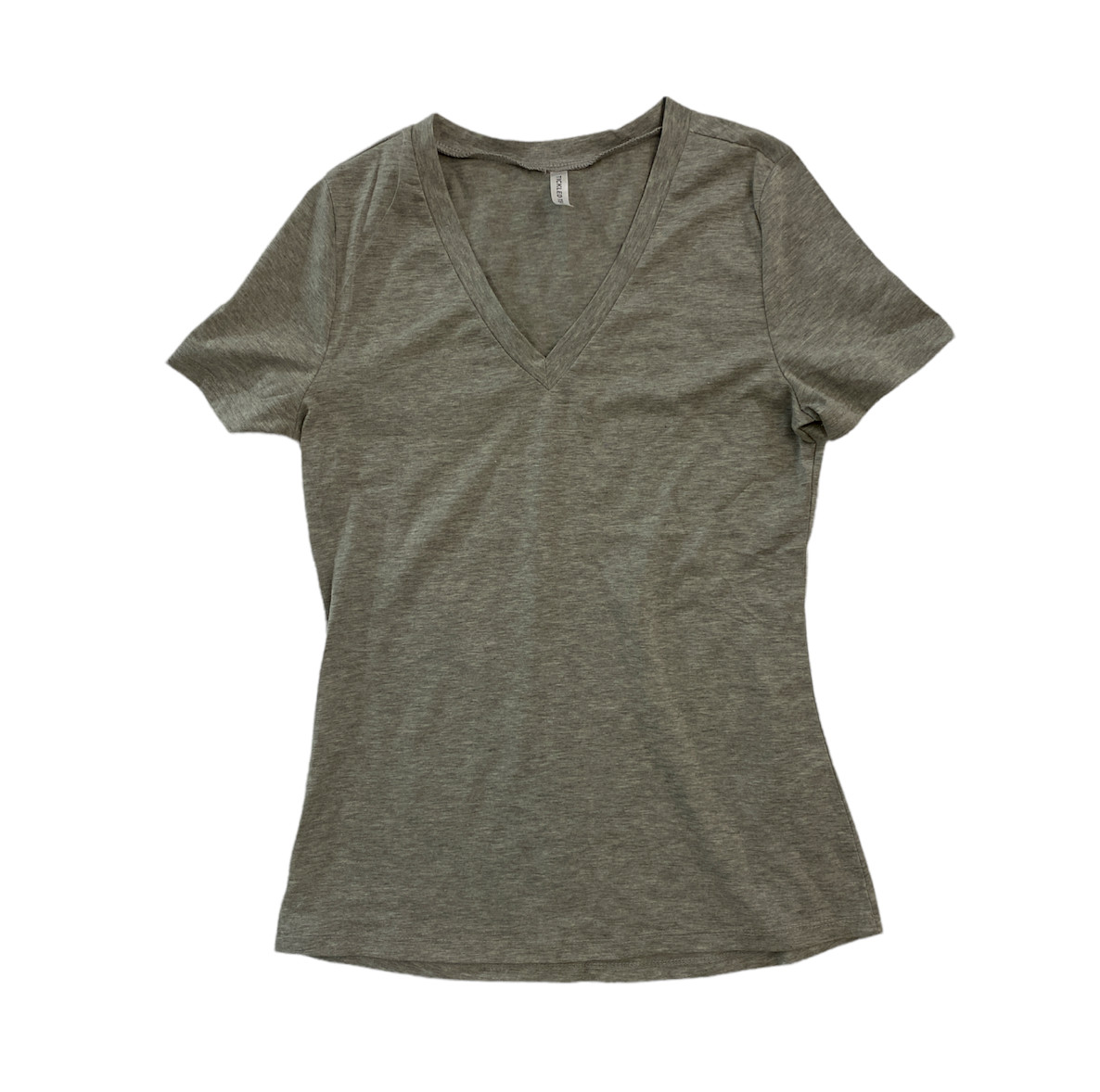 T-Shirt Woman’s M V-Neck Gray Tickled Teal Short Sleeve Soft Knit Basic NWT