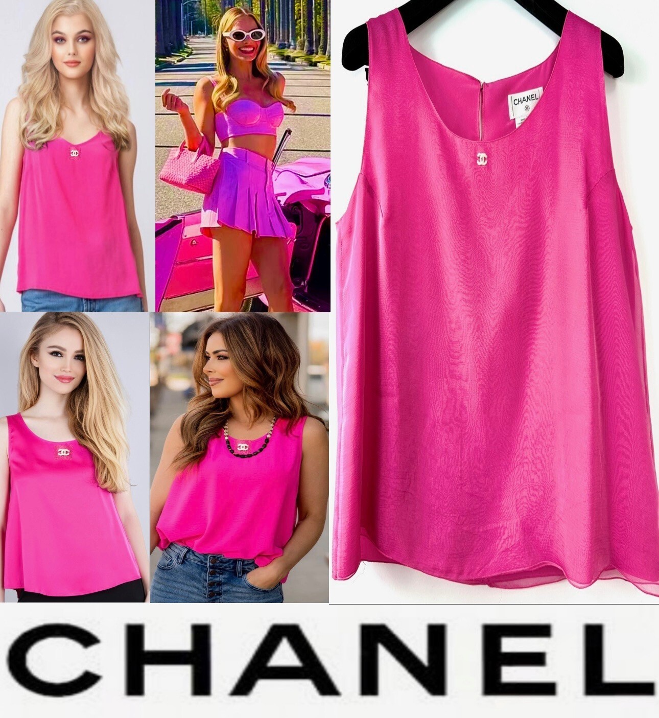 Chanel Vintage 2001 Barbie Pink White Logo Top 38 40 42 6 8 10 Shirt Jacket M L