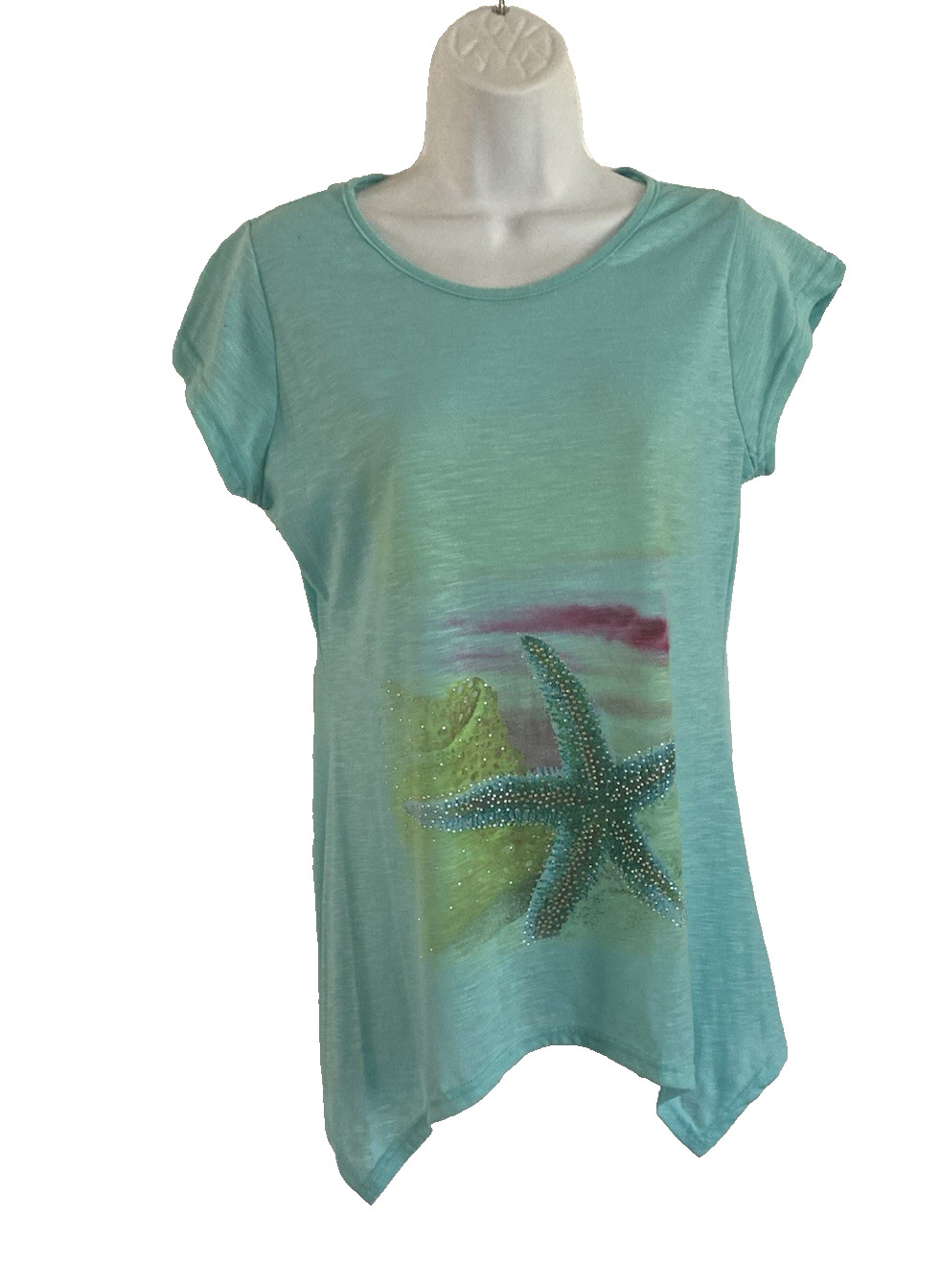 India Boutique Tunic Top One Size Multicolored Beaded Starfish Lagenlook Coastal