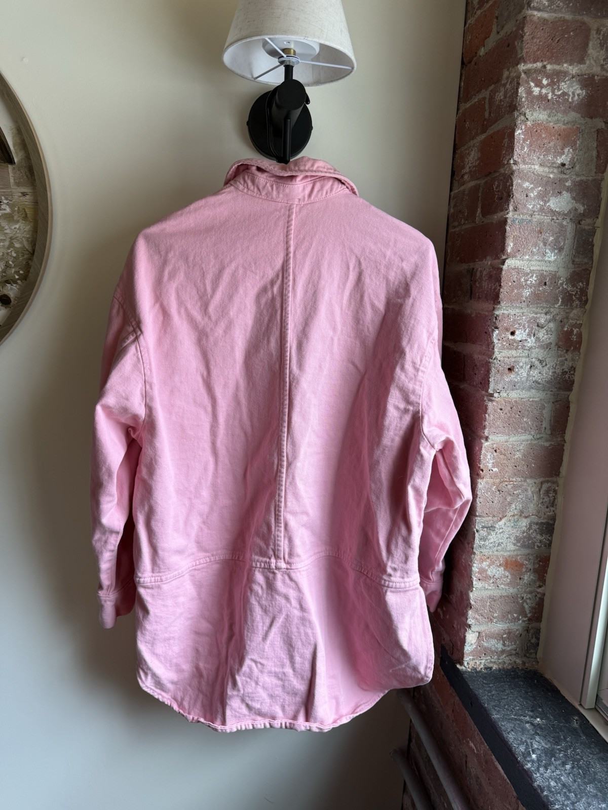 ZARA Women’s Pink Solid Button-Up Shirt Point Collar Long Sleeve Size M
