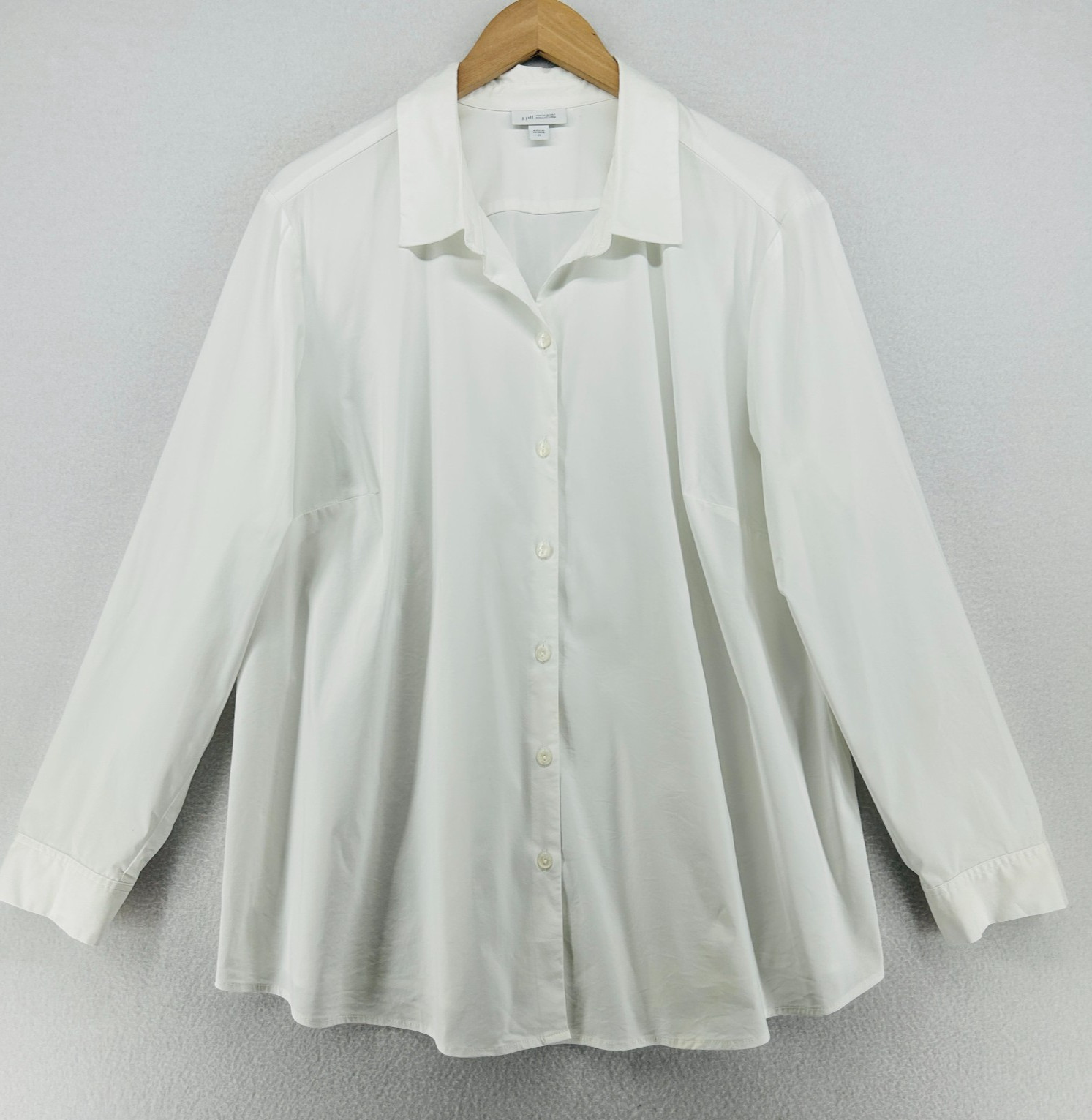 J.JILL Top 2X White Shirt Collection Button Front Long Sleeve Stretch Cotton