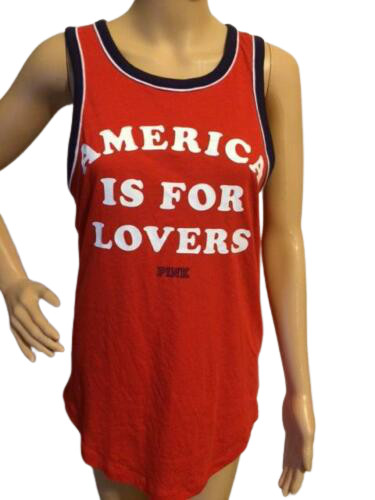 VICTORIAS SECRET PINK “AMERICA IS FOR LOVERS” TANK TOP T SHIRT Size XS S M L NWT