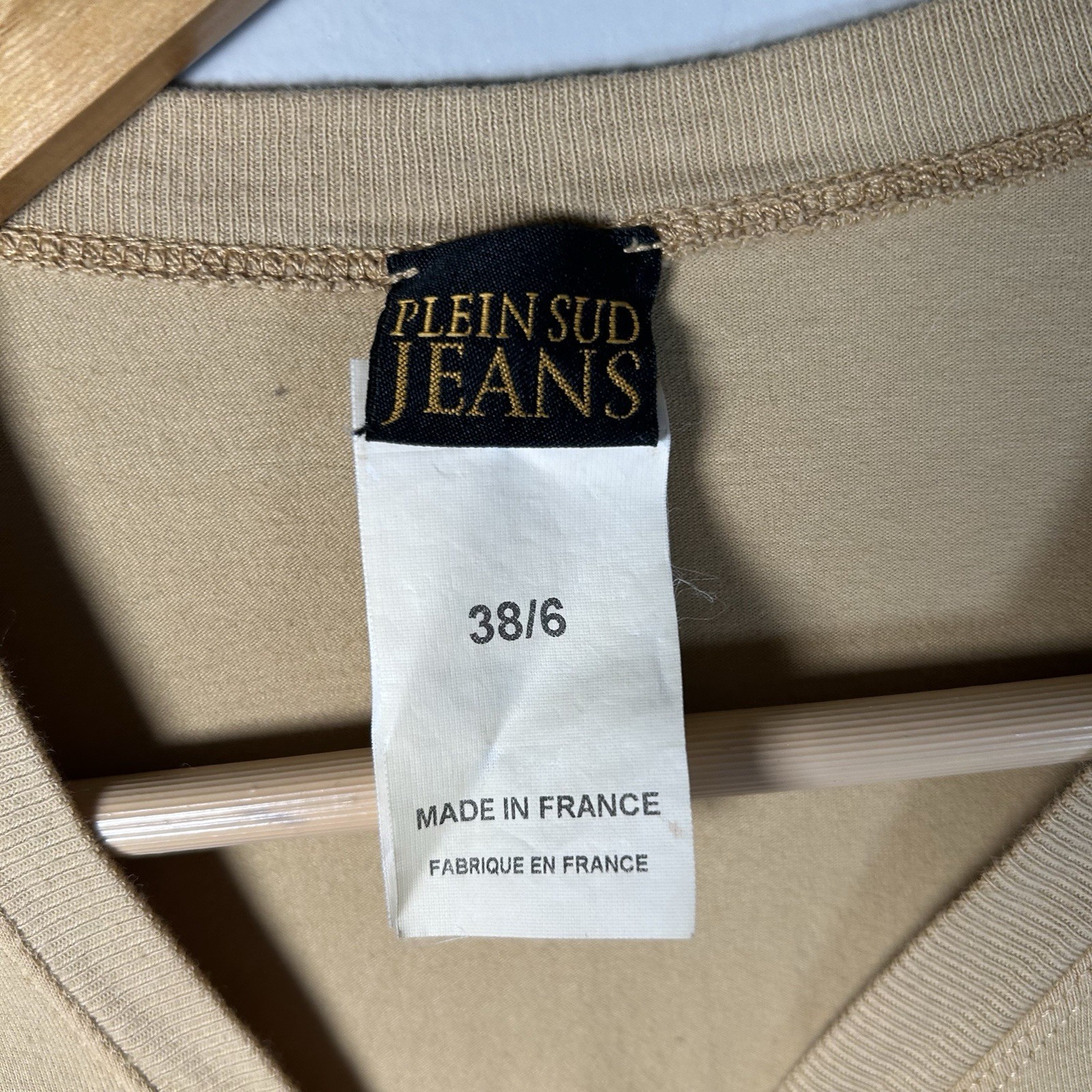 VTG Y2K Plein Sud Jeans Studded Heart Asymmetrical Beige Long Sleeve Top 6