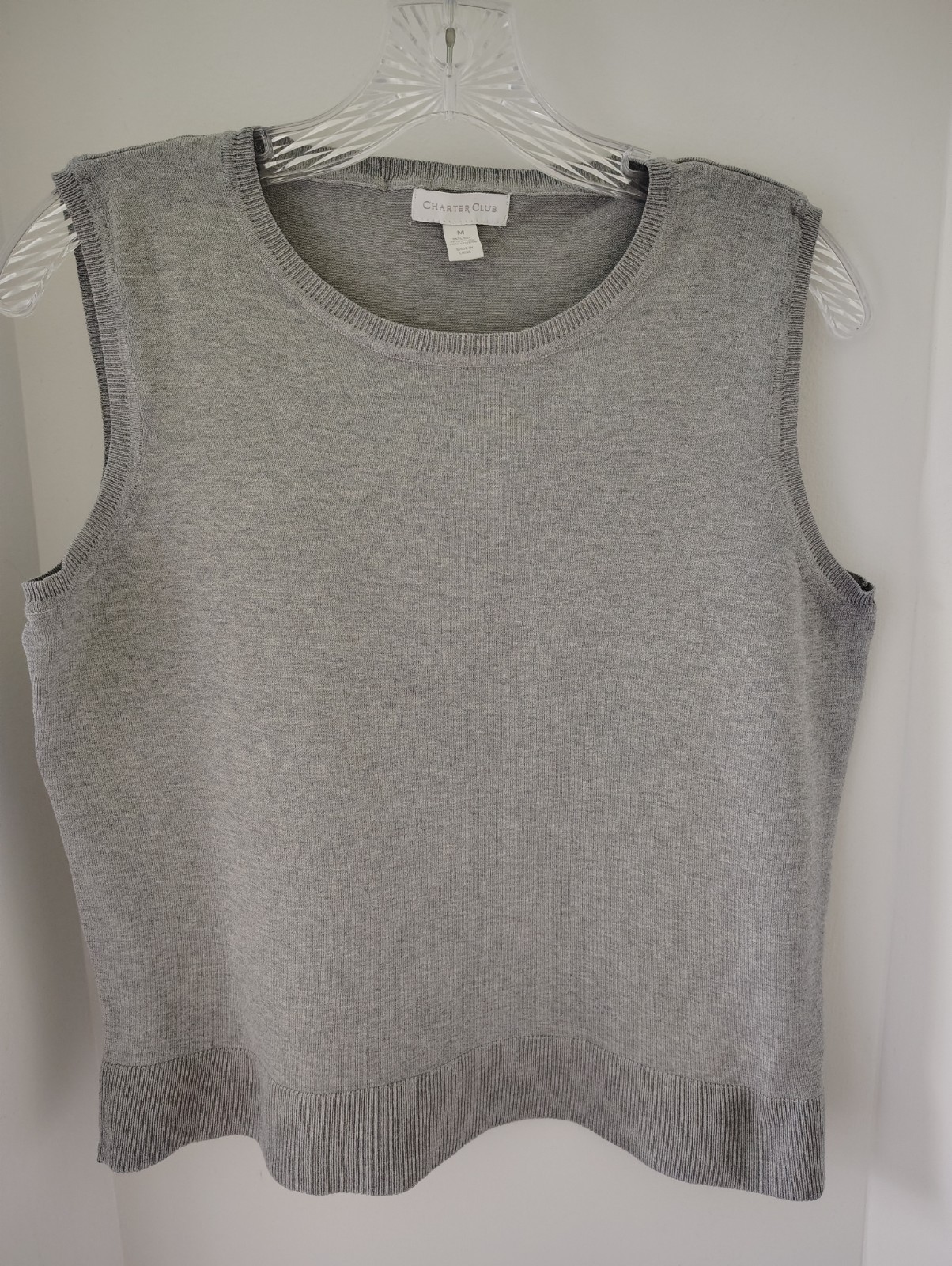 Charter Club Silk Blend Layering Crewneck Sleeveless Shell Gray ~ Size Medium