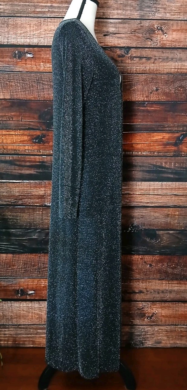 Windsor Maxi Duster Large Black Glitter Sparkle Open Long Stretch USA Made