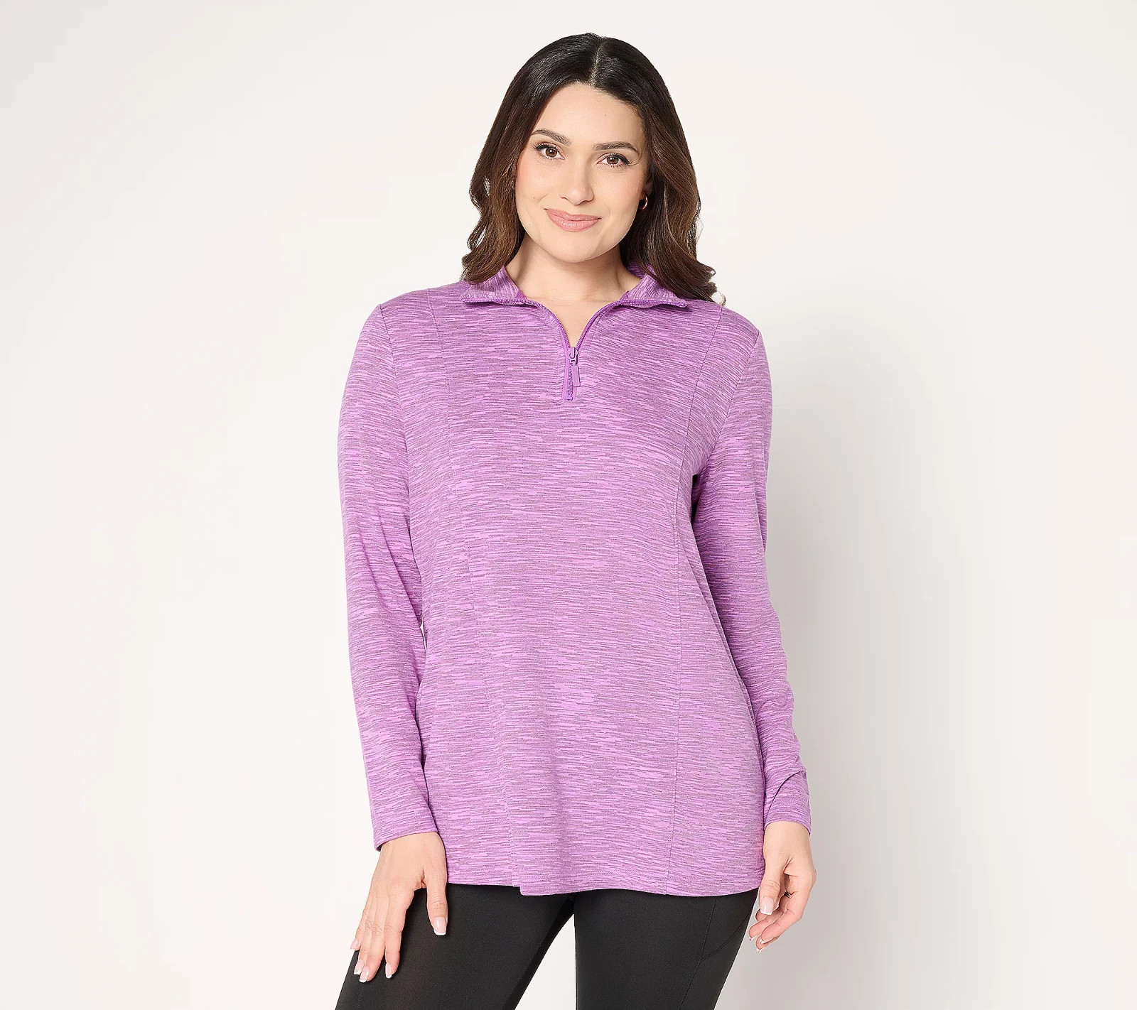 Denim & Co. Active Regular Soft Blend Knit Space Dye Half Zip Tunic NWT A713471