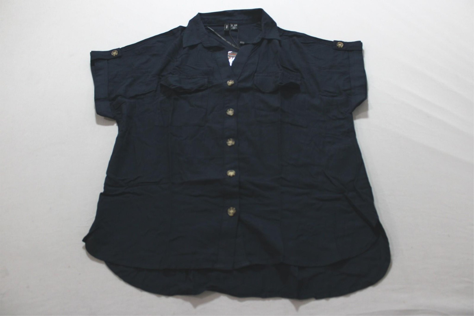 Vero Moda Women’s VMBUMPY S/S Button Down Shirt CG2 Navy Blue Size XS NWT
