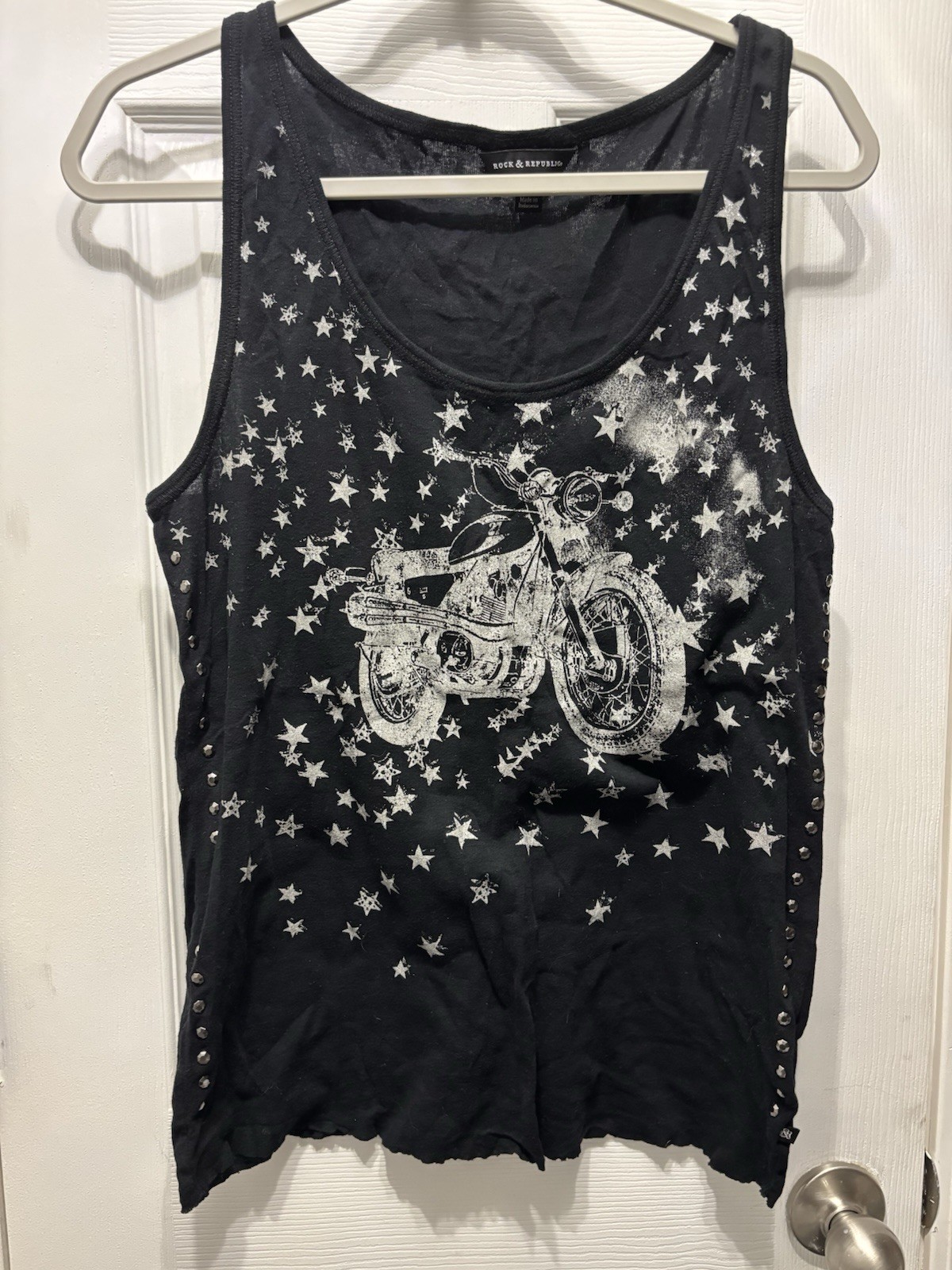 Rock & Republic Black Biker Tank Top Studded Y2K Grunge
