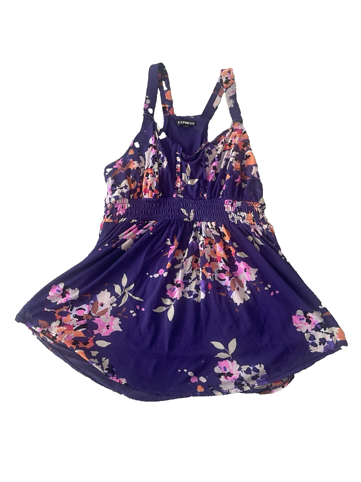 Express Y2K Ruffle Detail Babydoll Top Size S Purple Floral Fairy Boho