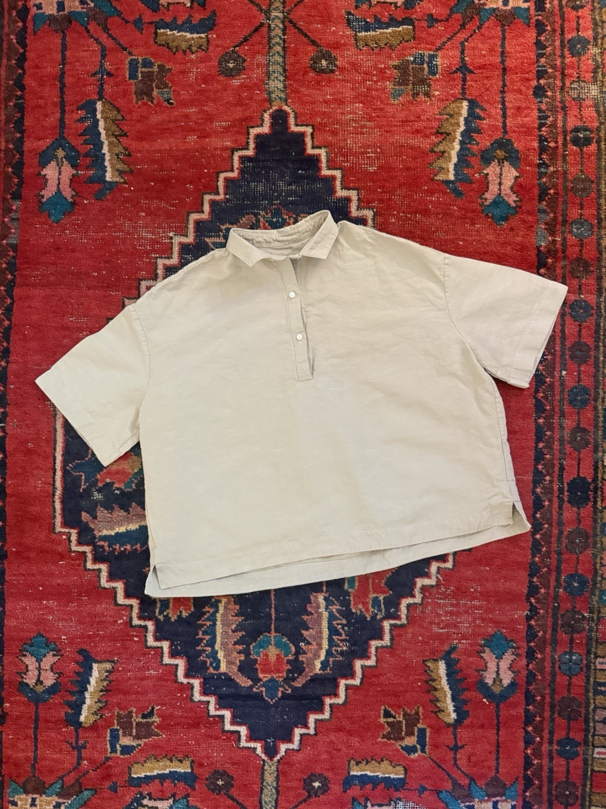 ASCIARI Ametista Popover Shirt – Cotton / Linen / Silk – 1 XS – Beige – $420