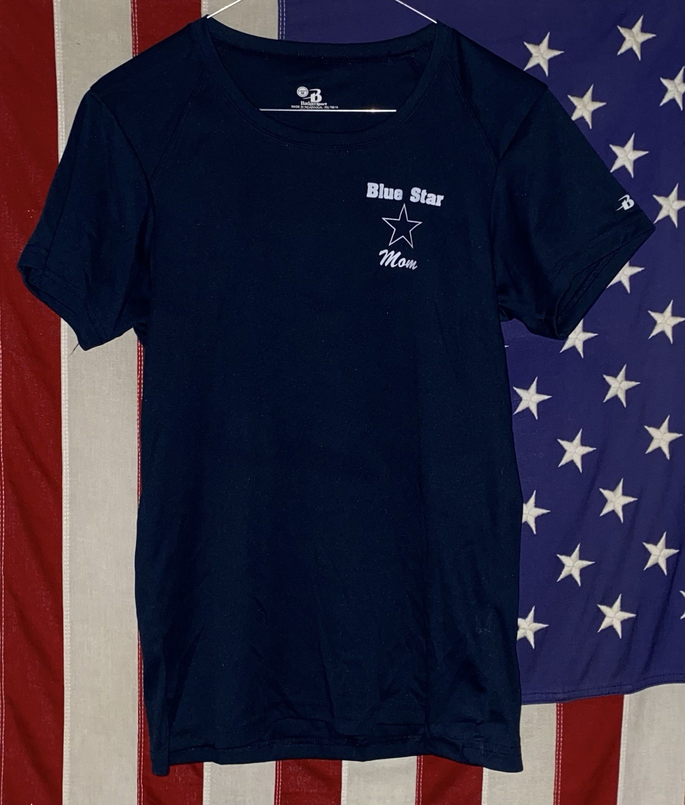 Blue Star Mom T-Shirt Ladies Medium Support Our Troops Navy Blue Polyester NWOT