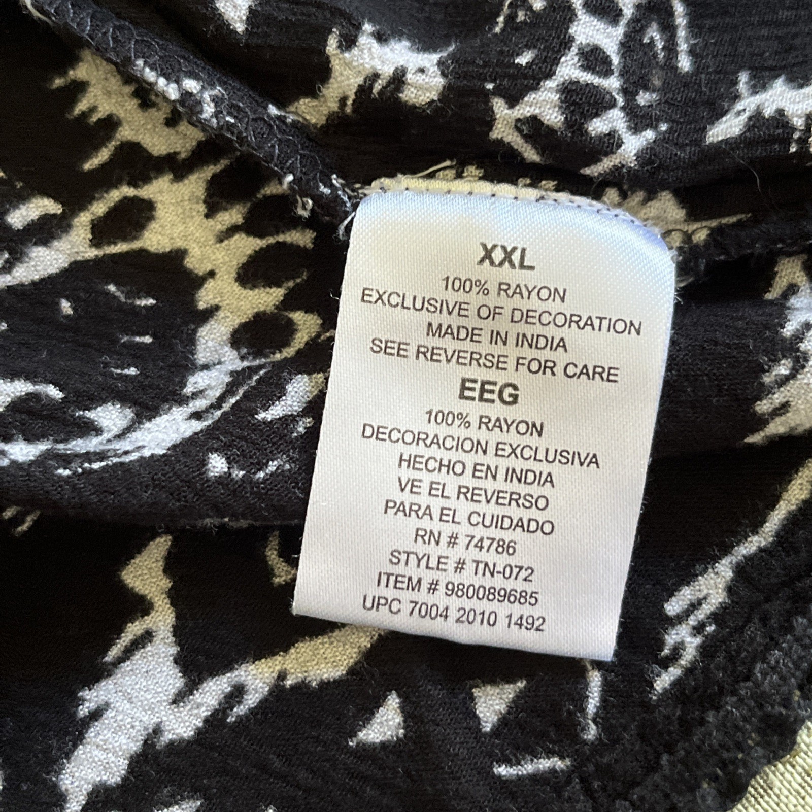 Bila Top Women’s Size XXL Black Floral Rayon 3/4 Sleeve Boxy Pullover Tunic