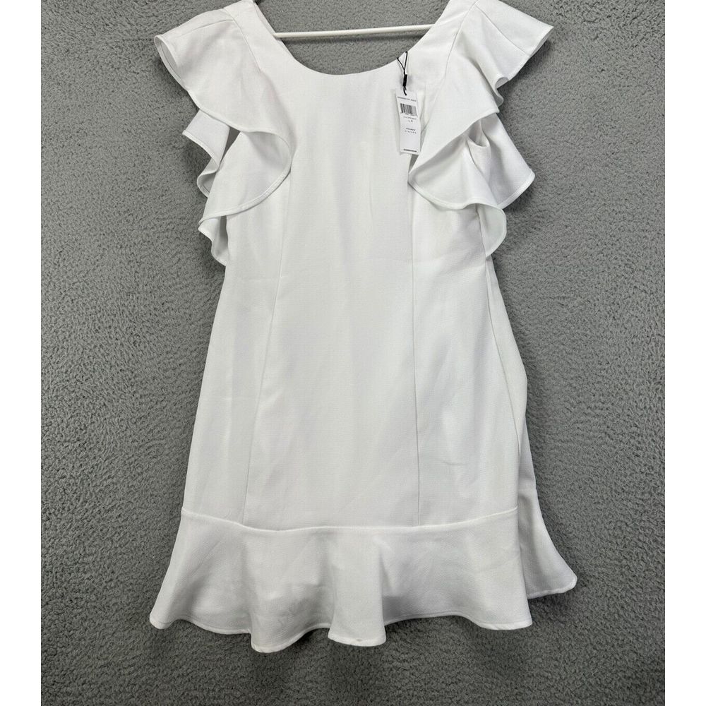 BCBGeneration Dress Womens 8 Optic White Fit&Flare Bare Back Flutter Sleeve NEW