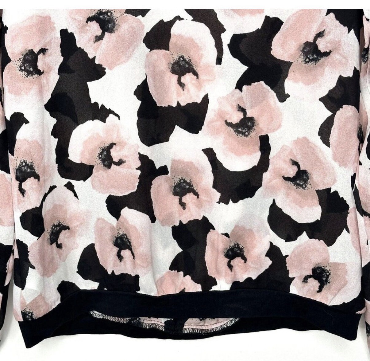 Dynamite Blouse Womens XS Pink Black Sheer Floral Long Sleeve Chiffon Top