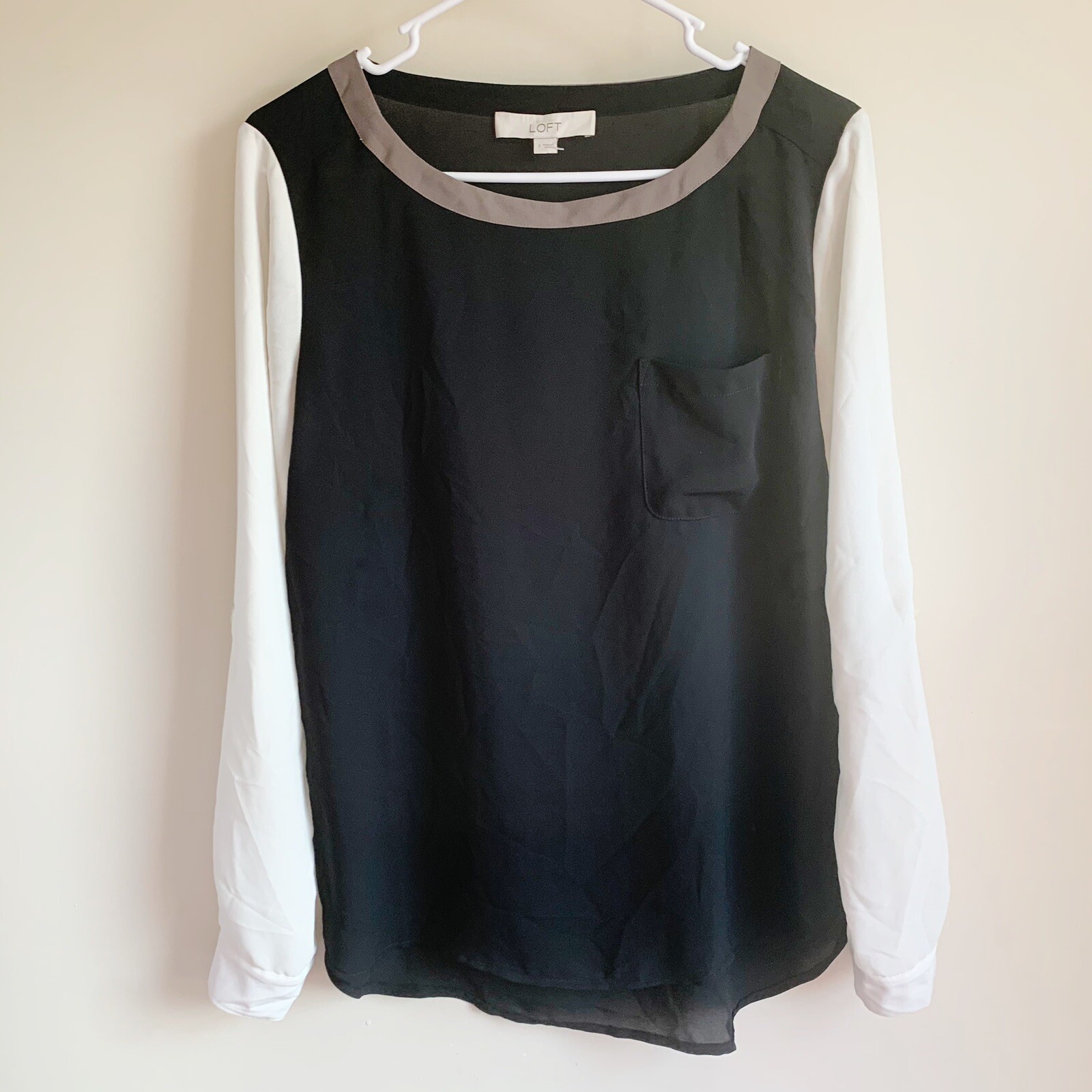 Loft Black White Neutral Colorblock Long Sleeve Career Blouse Size Small