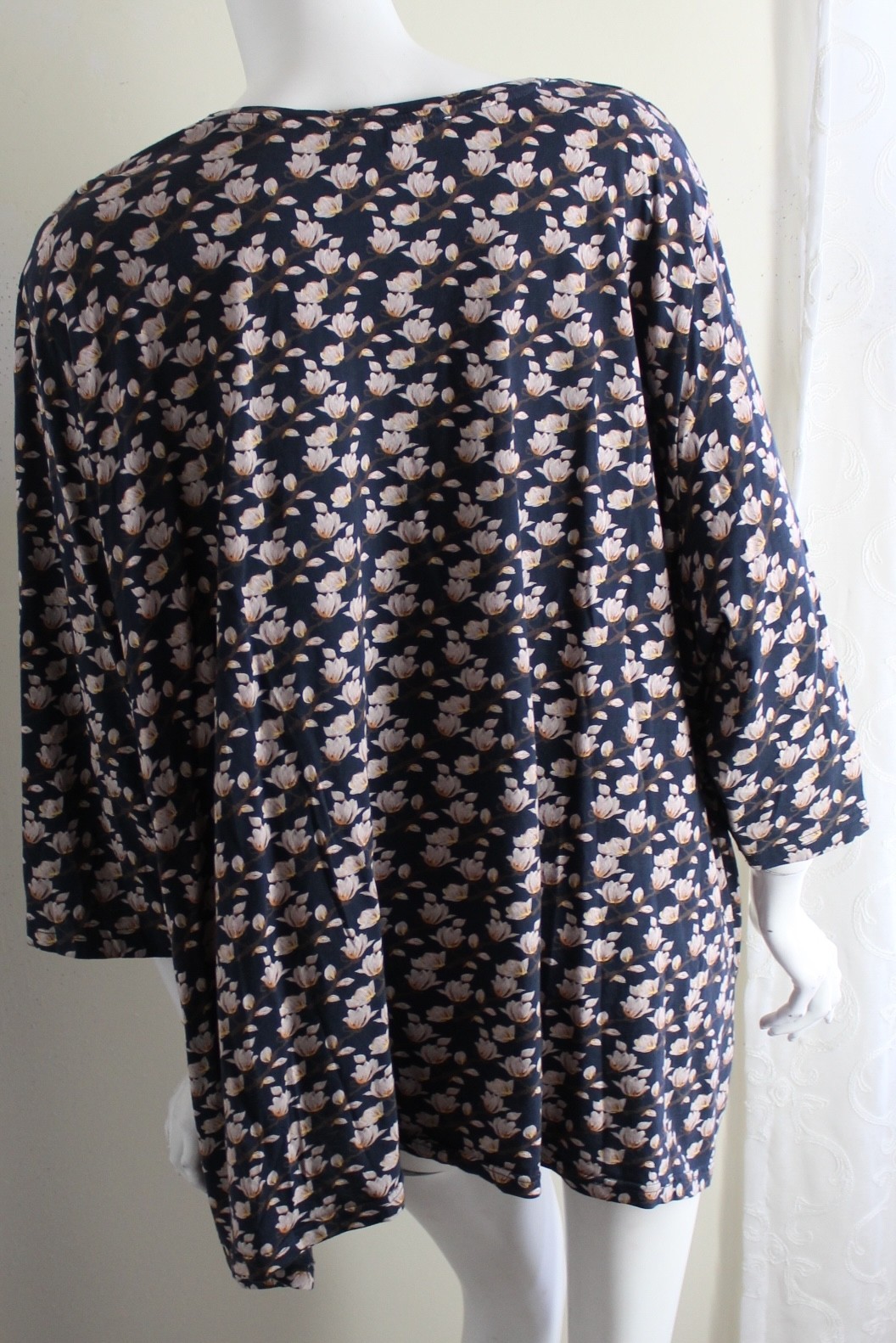 Ulla Popken 28 30 3X Funky Japanese Lotus Leaf Asian Comfy Blouse Shirt Top
