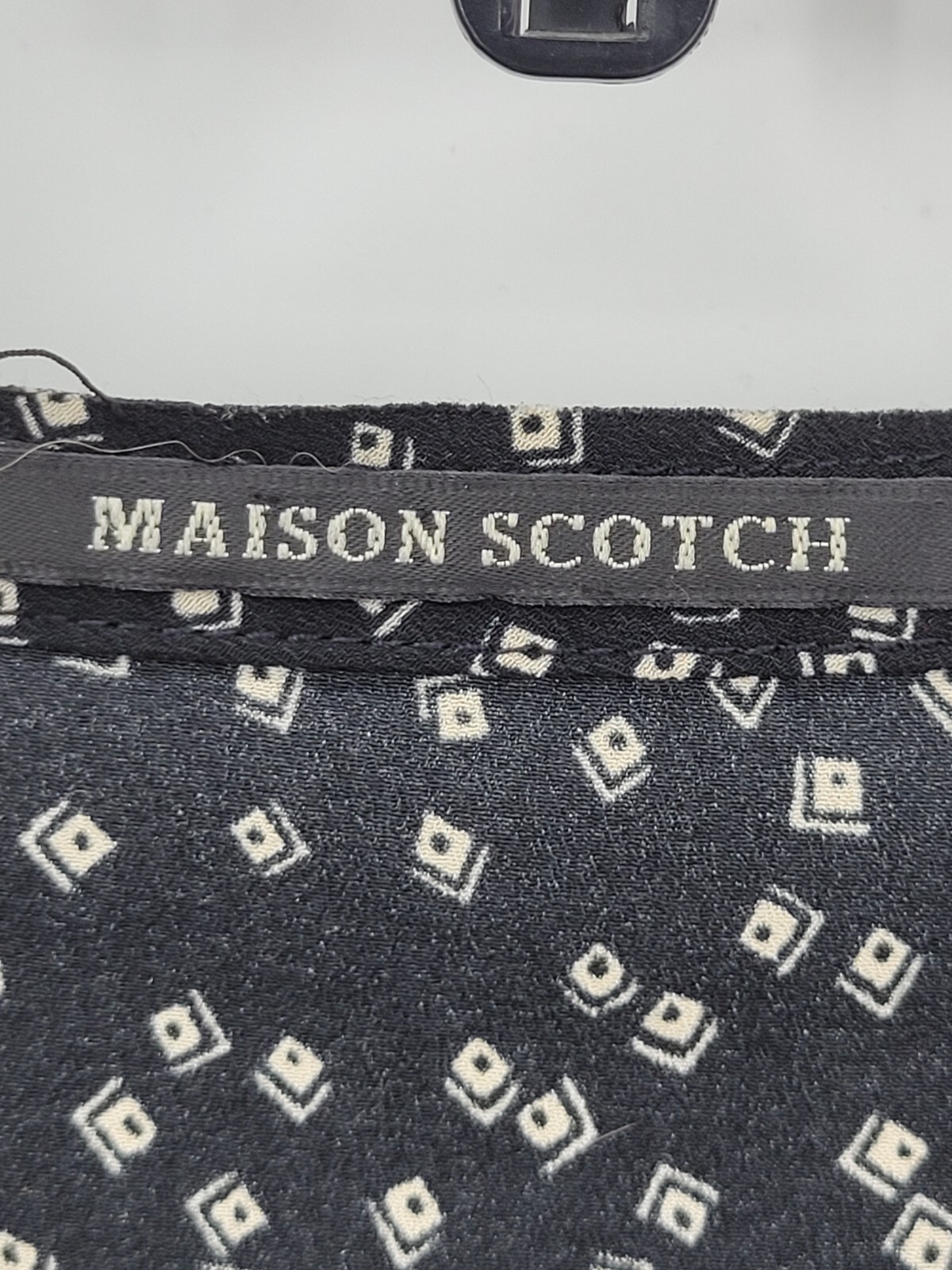 Maison Scotch Top Womens 1 Small Black White Geo Print Button Up Artsy Blouse