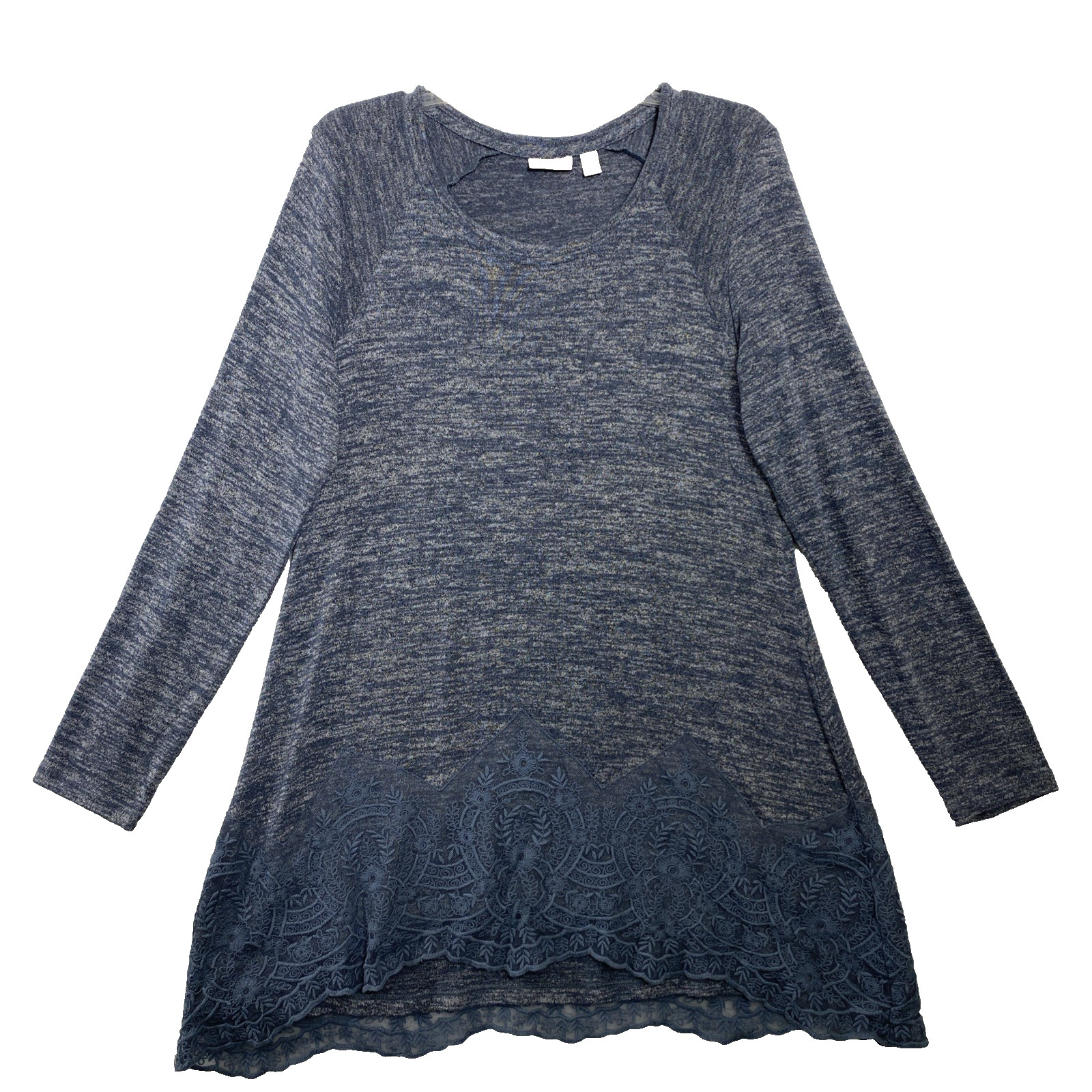 LOGO by Lori Goldstein Blue Size M Space Dye Knit Tunic/Top with Embroidered Hem