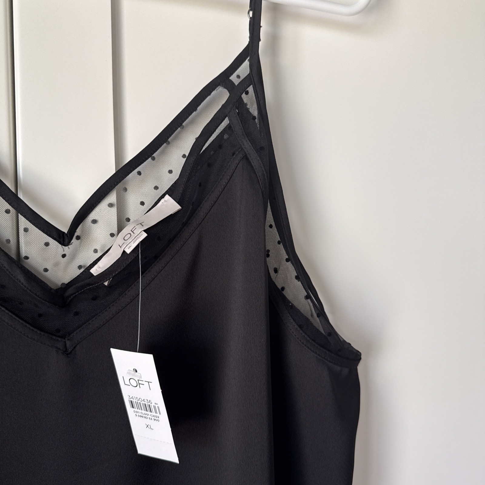 LOFT – Spaghetti Strap Women’s Blouse – NWT – XL – Black Lace And Polka Dots