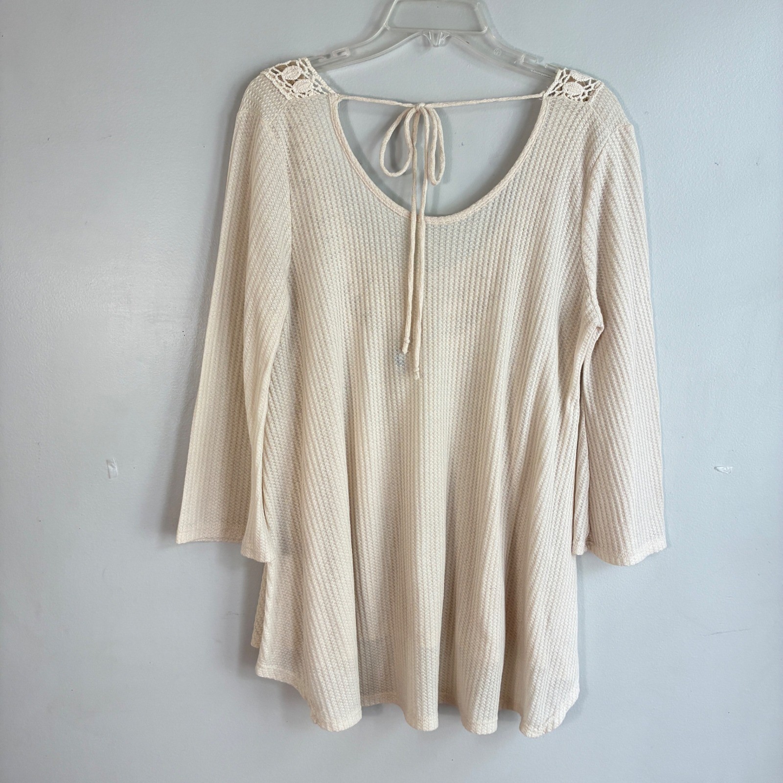 Earthbound Trading Co Waffle Knit Crochet Tunic Womens XL Cream Boho