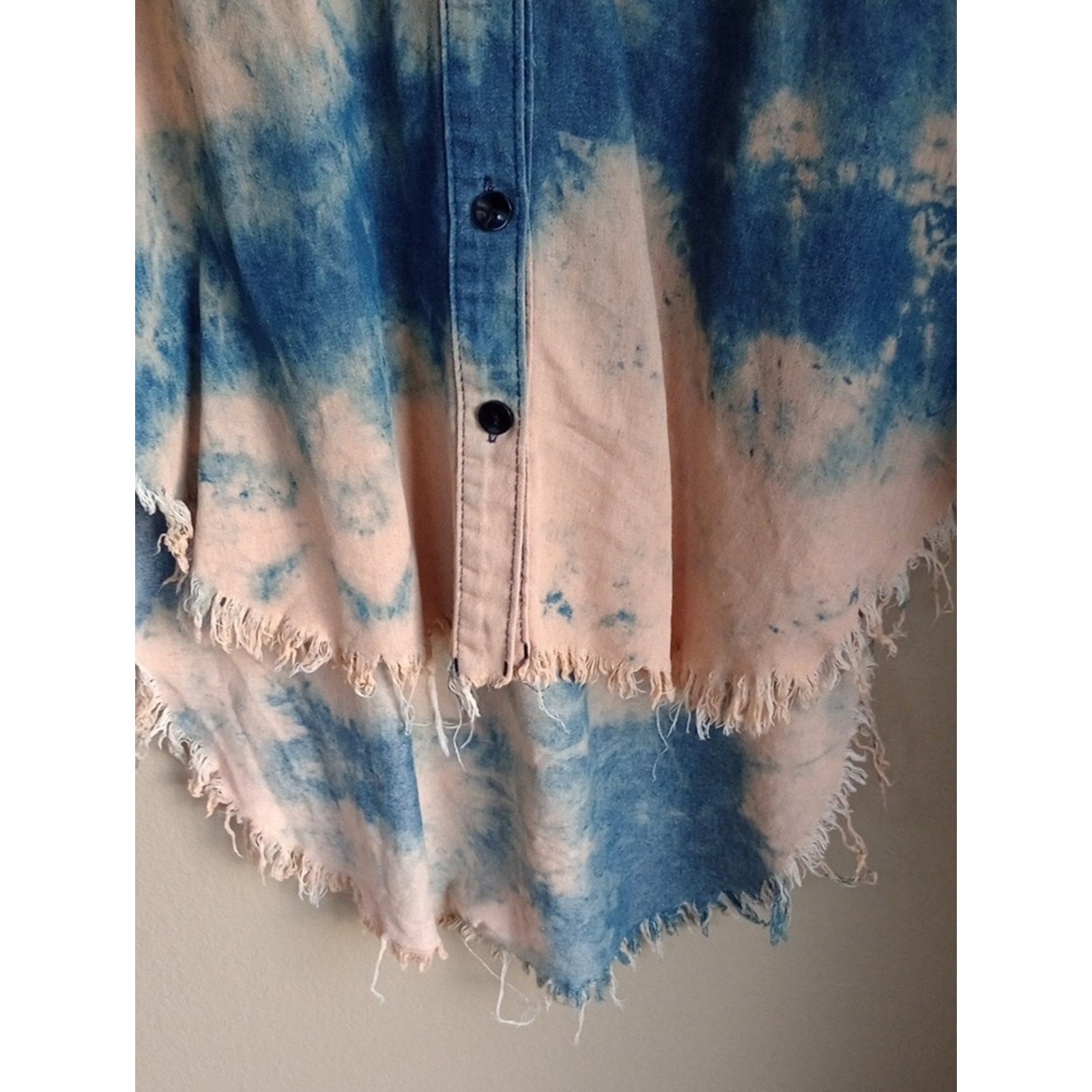 Thrill Denim Bleach Wash Tye Dye Button Front Tunic Dress Shirt Size 2X Cotton