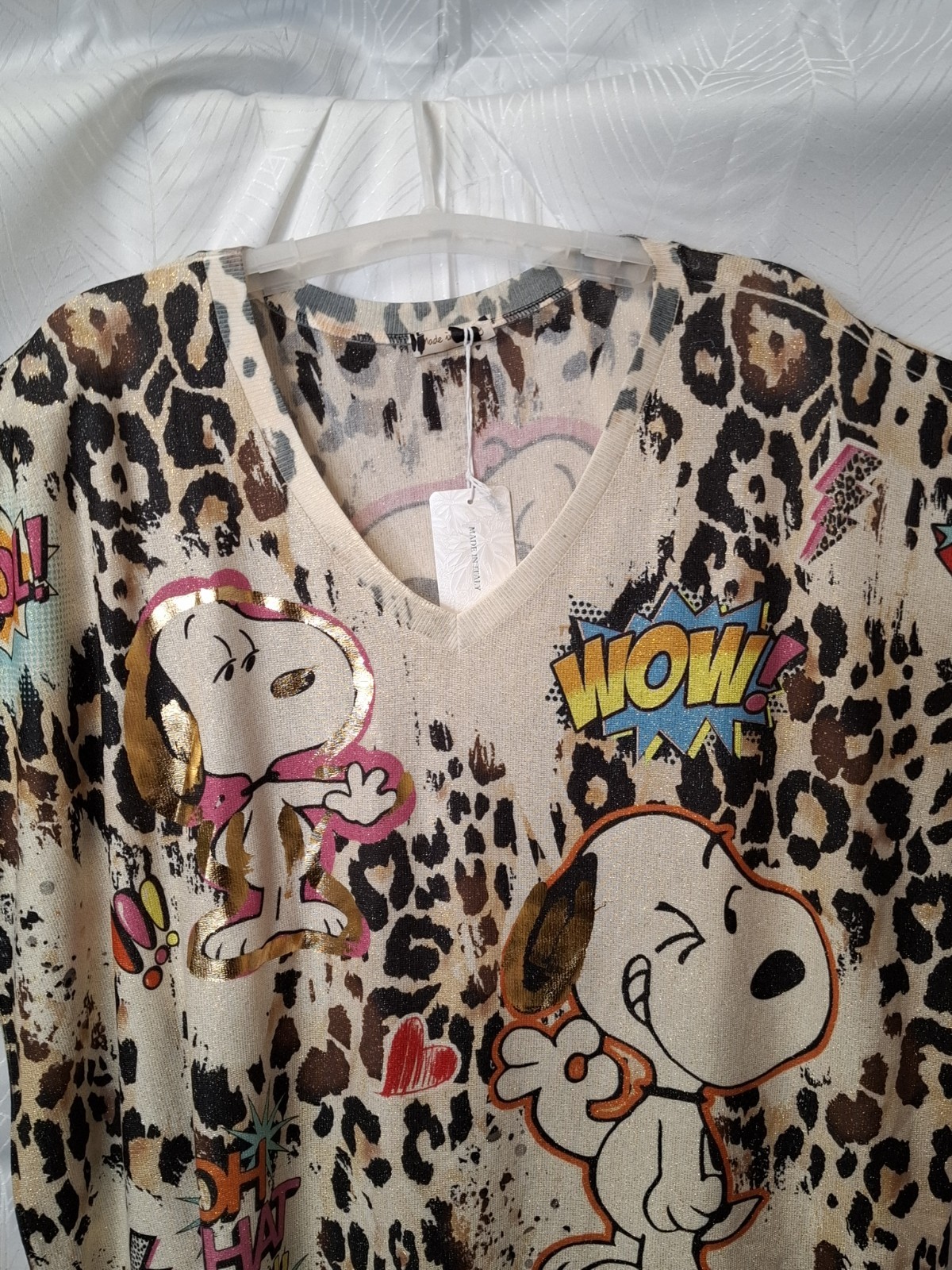 italy t shirt approx 44 46 48 50 52 new glitter shirt heart dog leopard beige