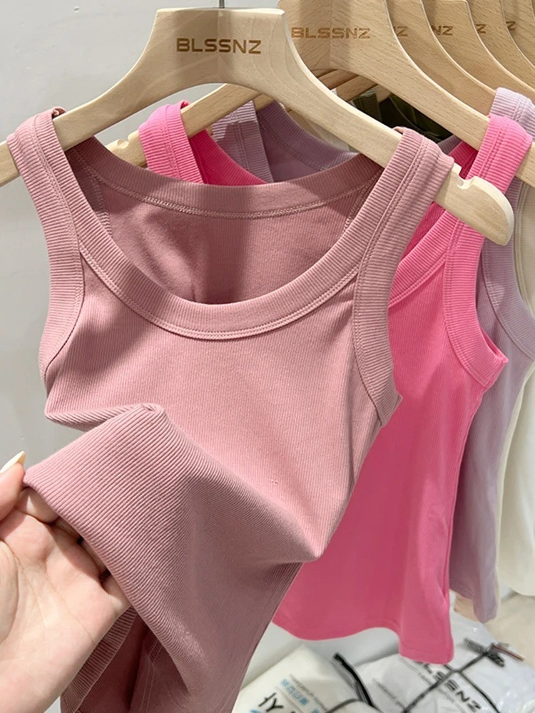 Womens Summer Sleeveless Ribbed Tank Top Stretch Basic Camisole